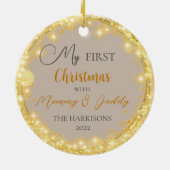 Nieuwe Baby First Kerstmis Glitter Gold Circle Keramisch Ornament (Achterkant)