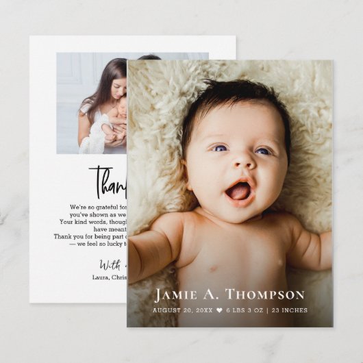 Nieuwe Baby Foto Dank u Hart Moderne Geboorte Aankondiging (Voorkant / Achterkant)