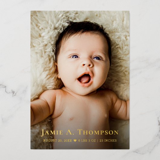 Nieuwe Baby Foto Dank u Hart Moderne Geboorte Folie Uitnodiging (Voorkant)