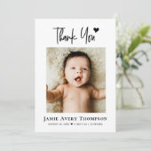 Nieuwe Baby Foto Dank u Modern Heart Birth Aankondiging (Staand voorkant)