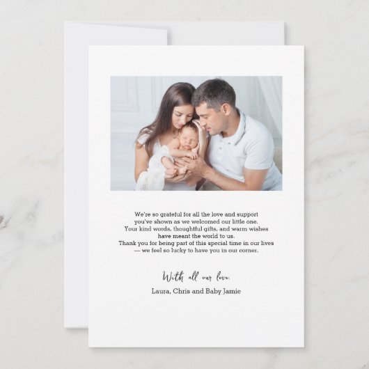 Nieuwe Baby Foto Dank u Modern Heart Birth Aankondiging (Achterkant)