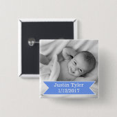 Nieuwe Baby Foto en Naam Blue Boy Button (Voorkant /achterkant)