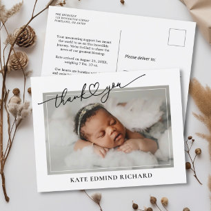 Nieuwe baby foto hart script geboorte aankondiging briefkaart