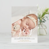 Nieuwe baby foto Vreugde tot de wereld Geboorte Feestdagenkaart (Staand voorkant)