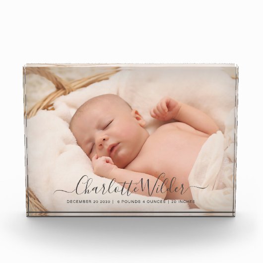 Nieuwe baby-fotoscriptnaam Birth Stats Fotoblokken (Voorkant)