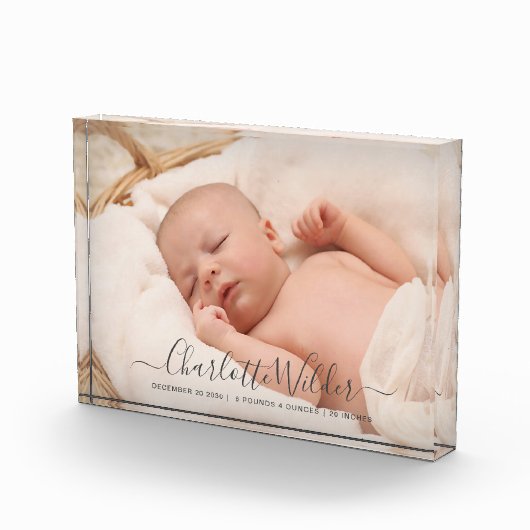 Nieuwe baby-fotoscriptnaam Birth Stats Fotoblokken (Rechts)