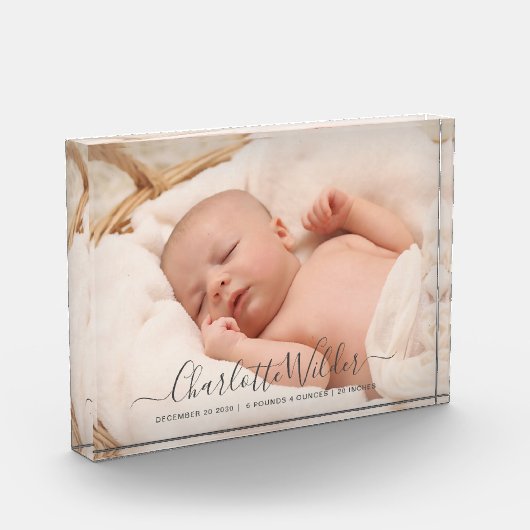 Nieuwe baby-fotoscriptnaam Birth Stats Fotoblokken (Links)