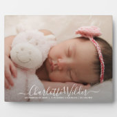 Nieuwe baby-fotoscriptnaam Birth Stats Fotoplaat (Voorkant)