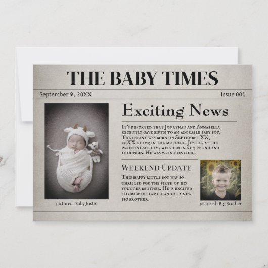 Nieuwe baby geboorte aankondiging (Voorkant)