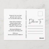 Nieuwe Baby Geboorte Aankondiging Dank u Briefkaart (Achterkant)