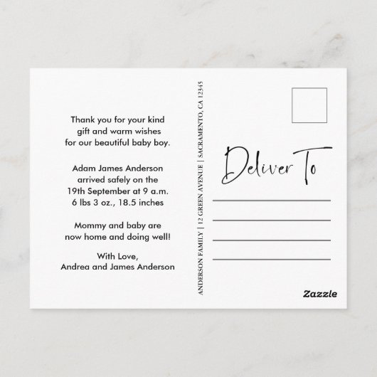 Nieuwe Baby Geboorte Aankondiging Dank u Briefkaart (Achterkant)