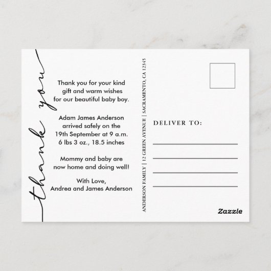 Nieuwe Baby Geboorte Aankondiging Dank u Briefkaart (Achterkant)