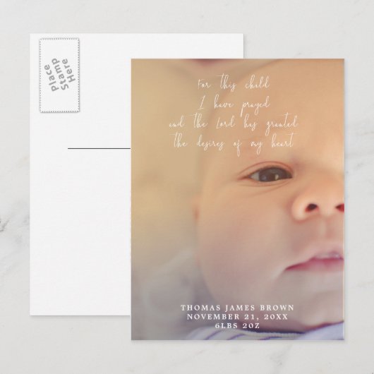 Nieuwe Baby Geboorte Aankondiging Foto briefkaart (Voorkant / Achterkant)