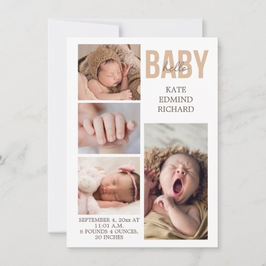 Nieuwe baby geboorte aankondiging foto collage dan (Voorkant)