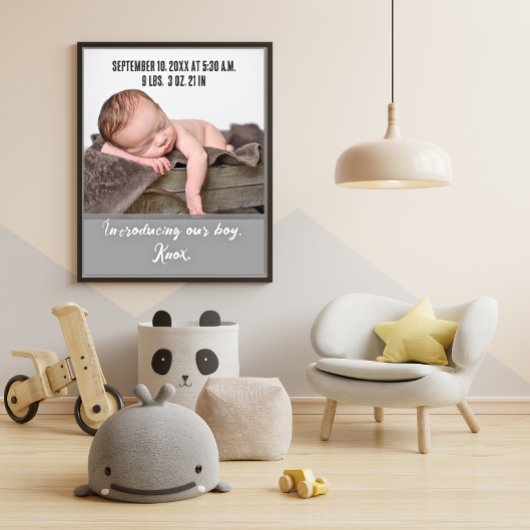 Nieuwe baby geboorte foto aankondiging poster