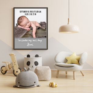 Nieuwe baby geboorte foto aankondiging poster