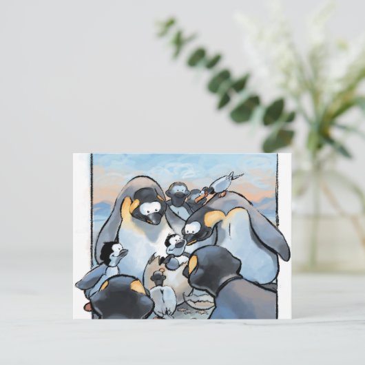 Nieuwe Baby Geboorte Pinguïn Felicitaties Leuke Fa Briefkaart (Staand voorkant)