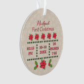 Nieuwe baby geboorte statistieken Kerstmis, geboor Ornament (voorkant)