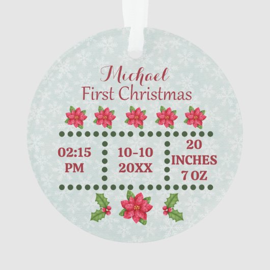 Nieuwe baby geboorte statistieken Kerstmis, geboor Ornament (achterkant)