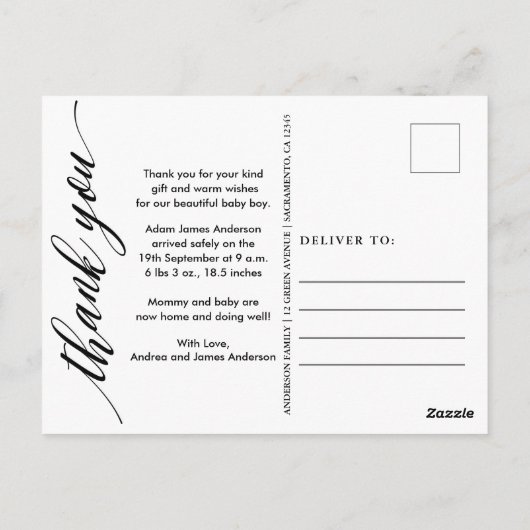 Nieuwe Baby Geboorteaankondiging Dank u Briefkaart (Achterkant)