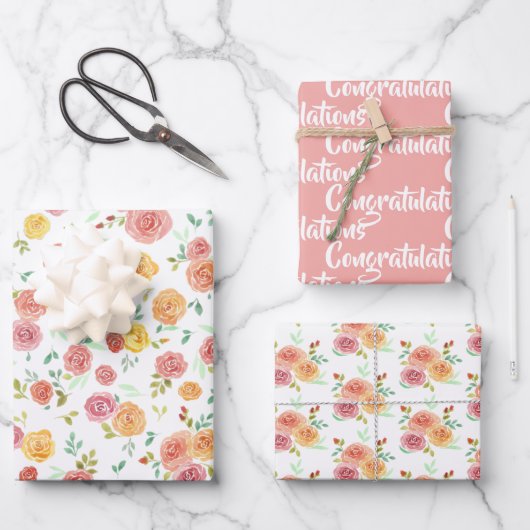 Nieuwe Baby Gefeliciteerd Flowers Inpakpapier Vel (Voorkant)