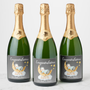 Nieuwe Baby Gefeliciteerd Slapen Pinguïn Sparkling Wijnetiket