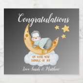 Nieuwe Baby Gefeliciteerd Slapen Pinguïn Sparkling Wijnetiket (Enkel label)