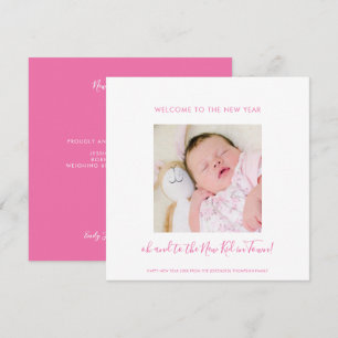 Nieuwe baby gelukkig nieuwjaar Eén foto Roze wit