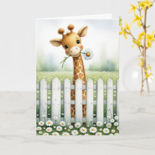 Nieuwe Baby Giraffe met Daisy Kaart (Gele Bloem)