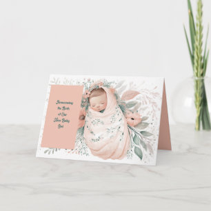 Nieuwe Baby Girl Aankondiging Kaart Peach Flowers