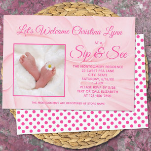 Nieuwe Baby Girl Creamy Pink "Sip and See" Partij Kaart