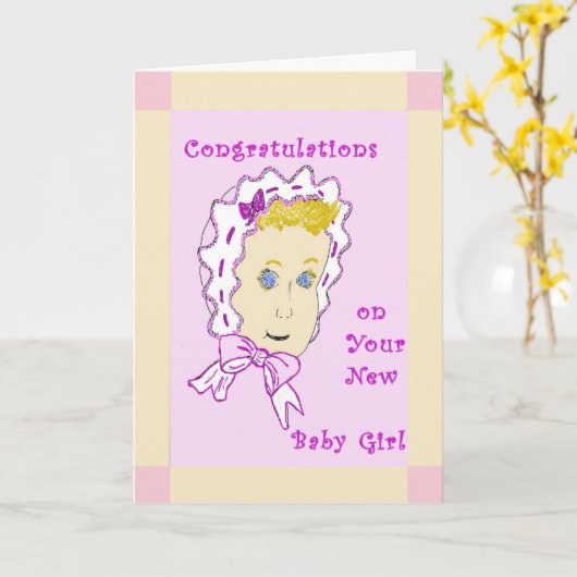 Nieuwe Baby Girl Gefeliciteerd Kaart (Gele Bloem)