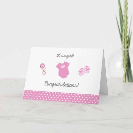 Nieuwe Baby Girl Gefeliciteerd Kaart (Voorkant)