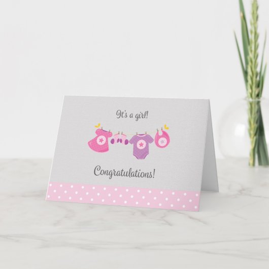 Nieuwe Baby Girl Gefeliciteerd Kaart (Voorkant)
