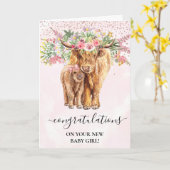 Nieuwe Baby Girl Highland Koe Calf Gefeliciteerd Kaart (Gele Bloem)