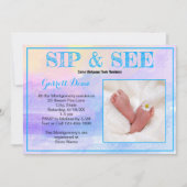 Nieuwe baby in blauw "Sip and See" Aangepaste foto Kaart (Voorkant)
