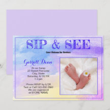 Nieuwe baby in Paarse "Sip and See" Foto party