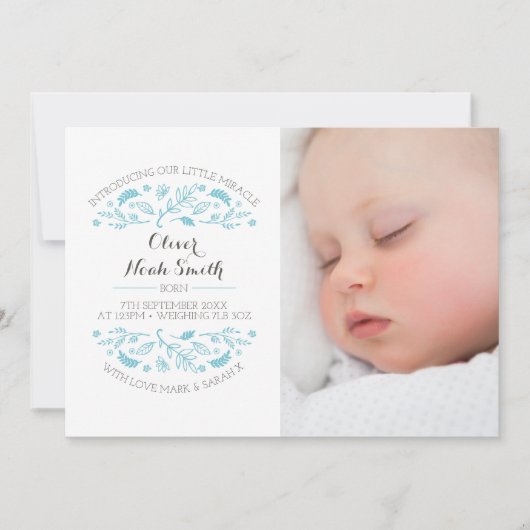 Nieuwe baby jongen aankondiging / dank je kaart (Voorkant)