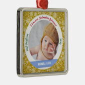 Nieuwe Baby Jongen Foto 1e Kerstmis Godmother Gold Metalen Ornament (Rechts)