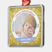 Nieuwe Baby Jongen Foto 1e Kerstmis Godmother Gold Metalen Ornament (Links)