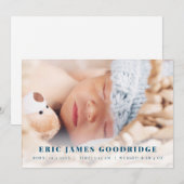 Nieuwe baby jongen geboorte aankondiging foto kaar (Voorkant / Achterkant)