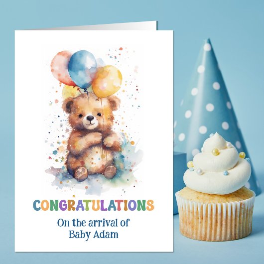 Nieuwe Baby Jongen Gefeliciteerd Teddy Bear Kaart