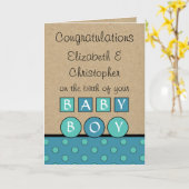 Nieuwe Baby Jongen grote liefde rustiek turquoise  Kaart (Gele Bloem)