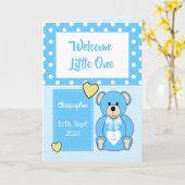Nieuwe baby jongen Teddy beer blauwe groet Kaart (Gele Bloem)
