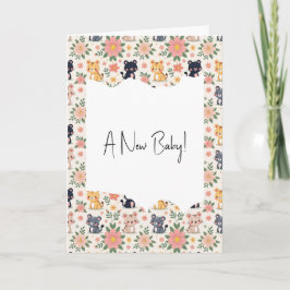 Nieuwe baby junglekatten en bloemen kaart