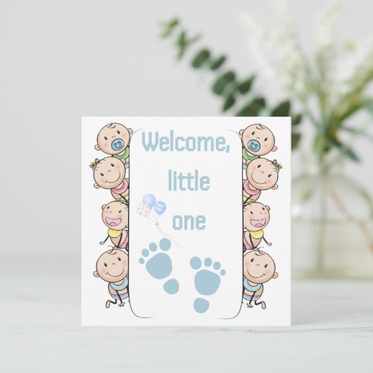 Nieuwe Baby Kaart BOY, Welkom nieuwe kleintje (Staand voorkant)