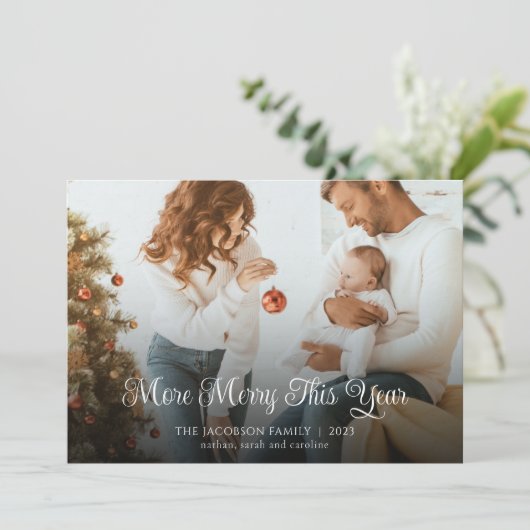 Nieuwe baby kerst familie foto feestdagenkaart (Staand voorkant)