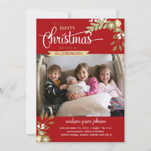 Nieuwe Baby Kerstmis Aankondiging op eigen naam/fo