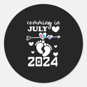 Nieuwe baby komt in juli 2024 zwangerschap aankond ronde sticker