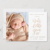 Nieuwe baby kondiging ons kleine Gem-script Aankondiging (Voorkant)